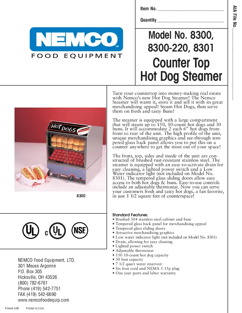 nemco-8300-220-hot-dog-steamer-specsheet-260222a7x4f7.pdf